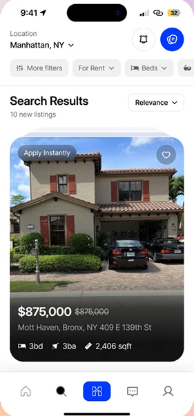 Homello app interface for home buyers and renters
